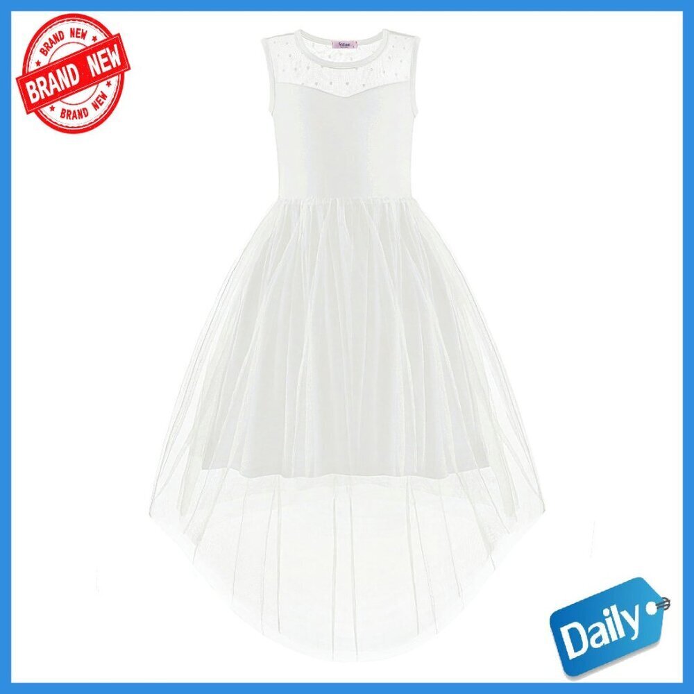 Girls Formal Tulle High Low Dress with Belt Sleeveless Party Wear